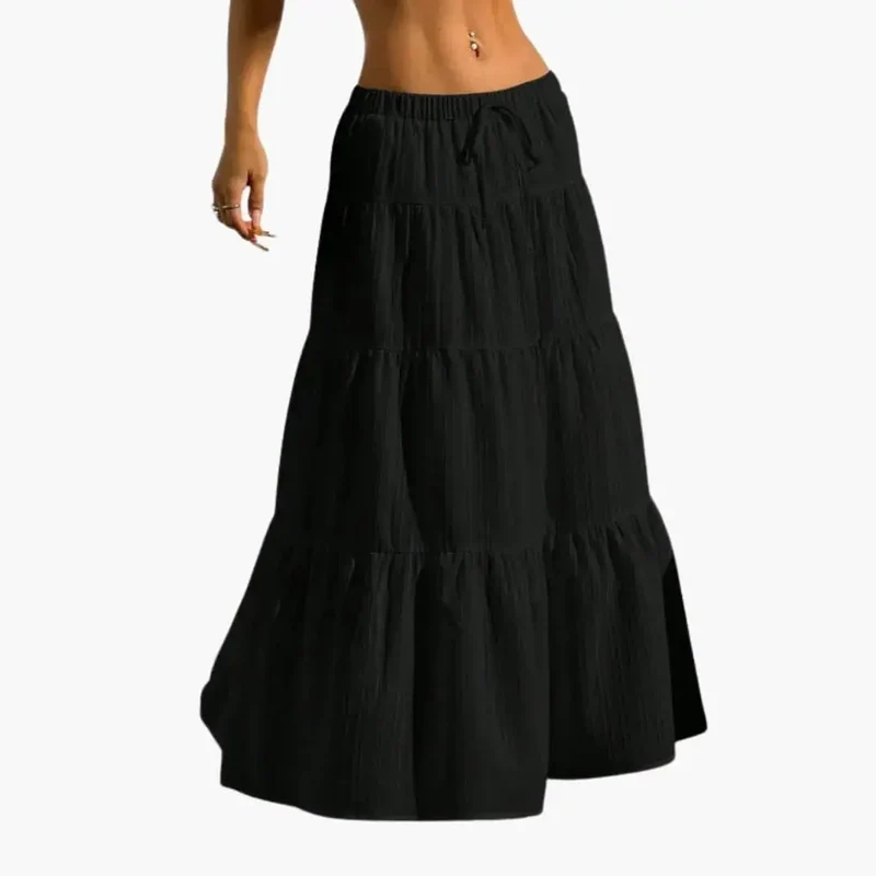 Women's Plain Woven Midi Skirt | Stylish Lace-Up Waist Design for Casual Wear