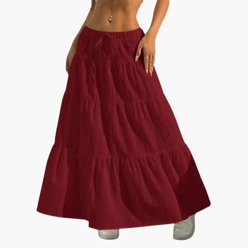 Women's Plain Woven Midi Skirt | Stylish Lace-Up Waist Design for Casual Wear
