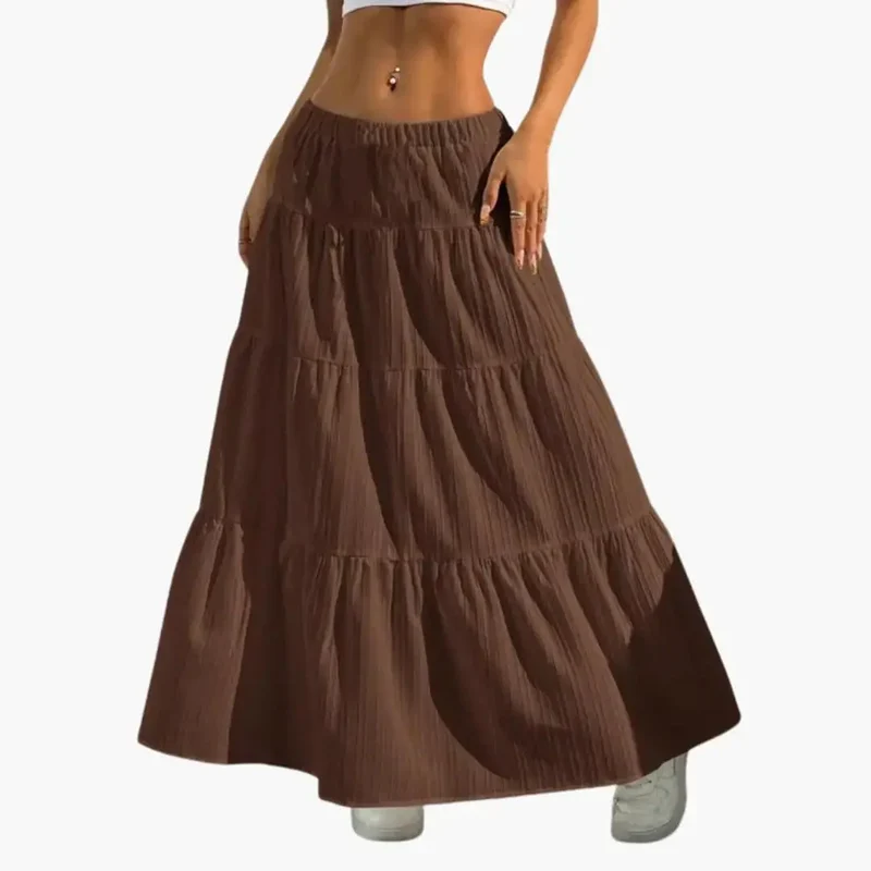 Women's Plain Woven Midi Skirt | Stylish Lace-Up Waist Design for Casual Wear