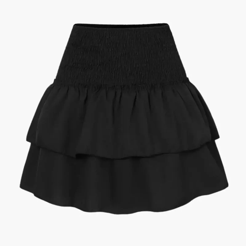 Women's Plain Woven Midi Skirt | Comfortable Elastic Waist Black Dress