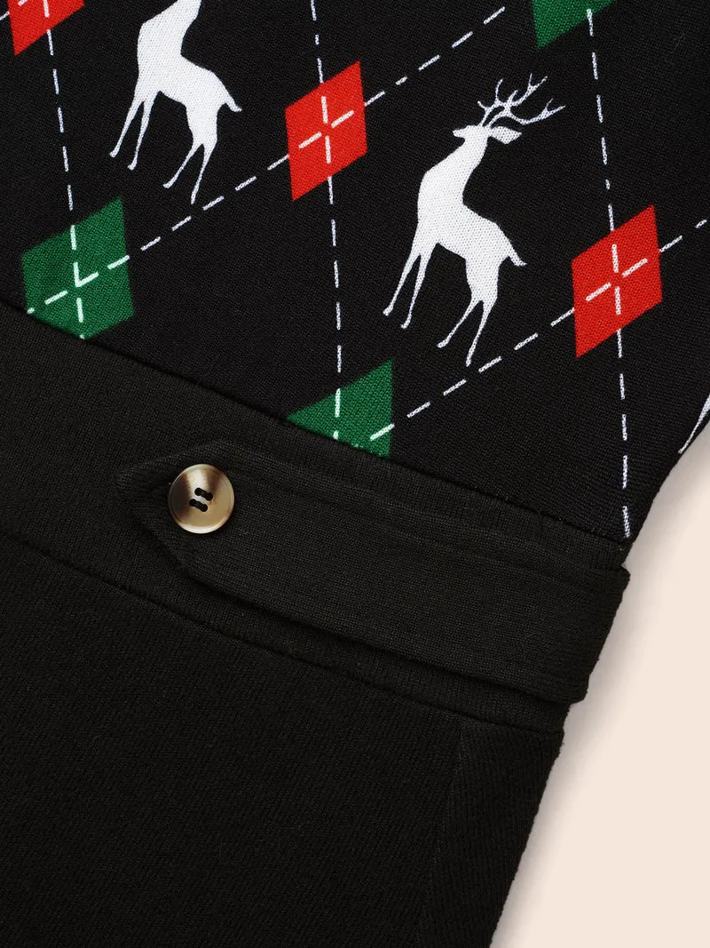 Reindeer Printed Fit-and-Flare Midi Dress