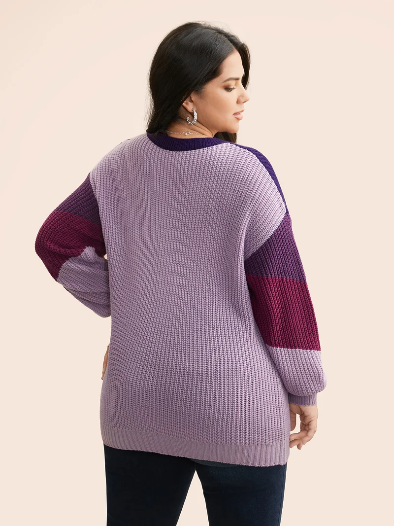 Colorblock Contrast Drop Shoulder Sleeve Pullover
