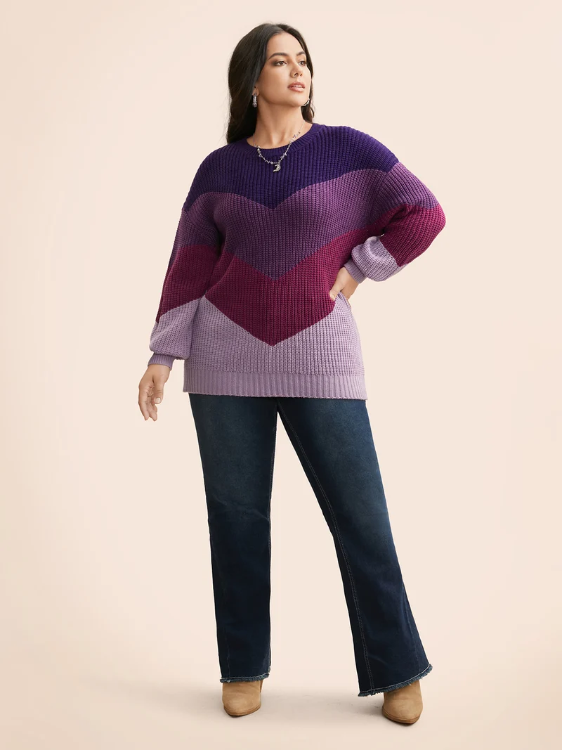 Colorblock Contrast Drop Shoulder Sleeve Pullover