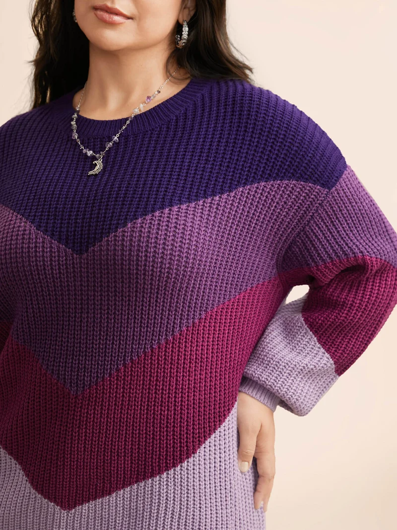 Colorblock Contrast Drop Shoulder Sleeve Pullover