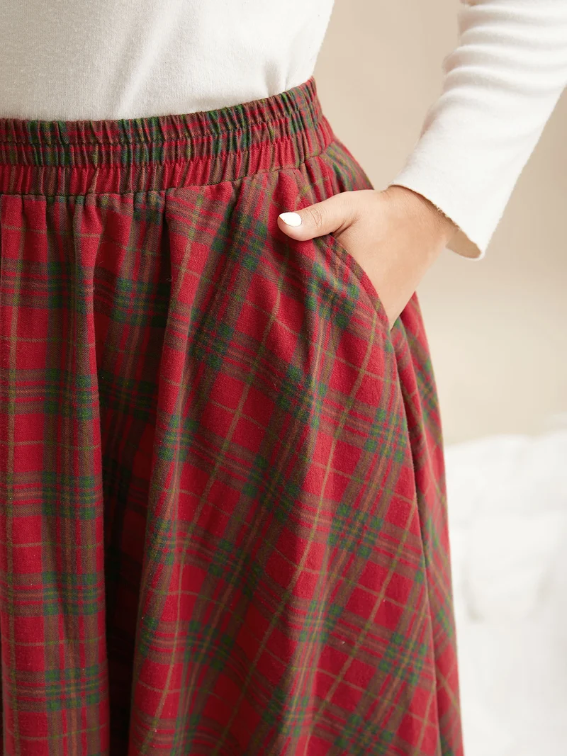 Plaid Pattern Asymmetrical Hemline Midi Skirt