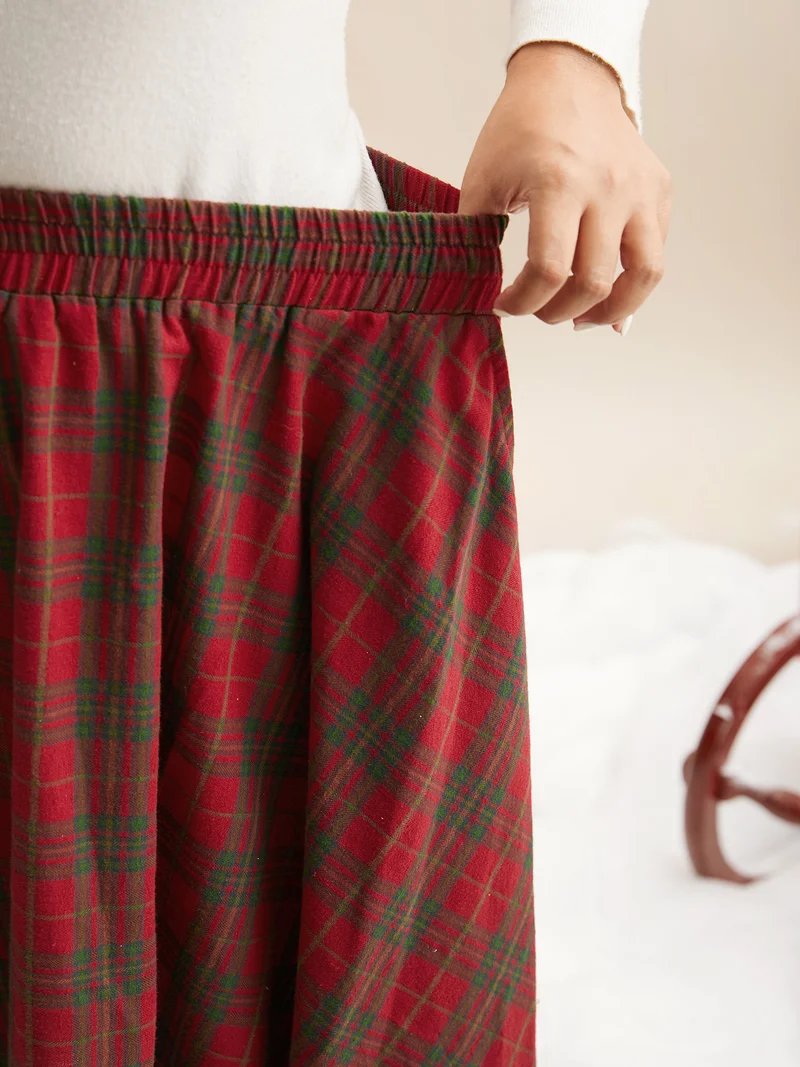 Plaid Pattern Asymmetrical Hemline Midi Skirt