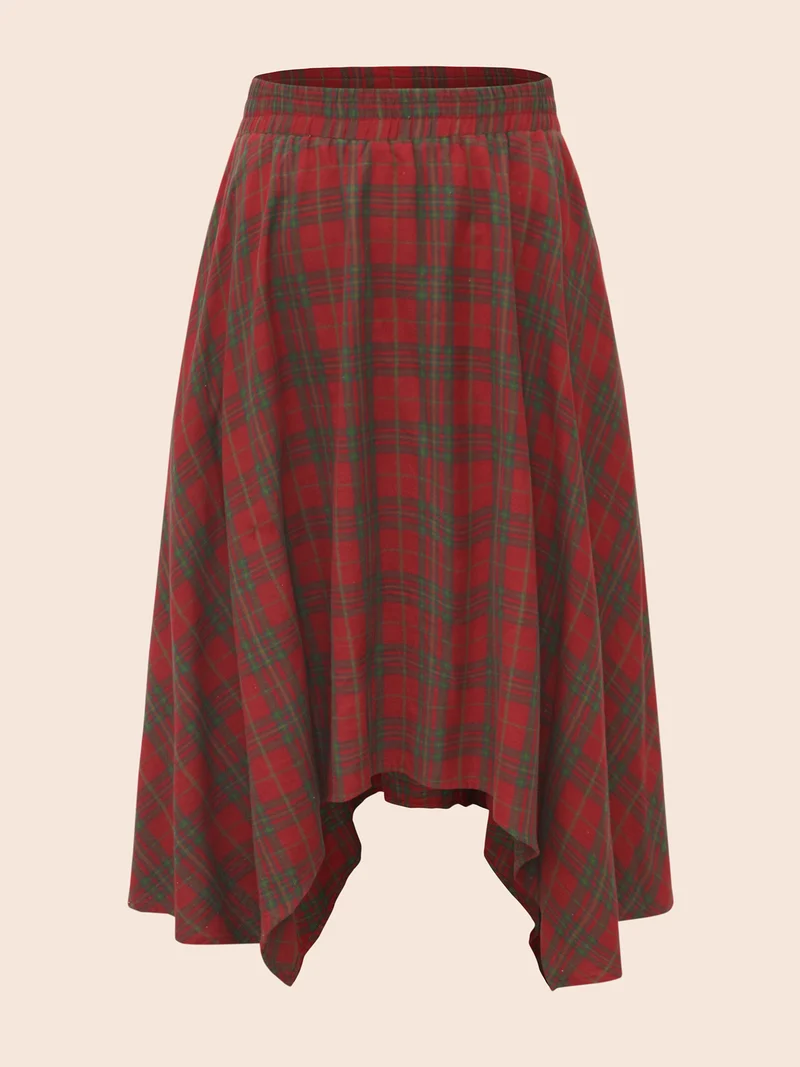Plaid Pattern Asymmetrical Hemline Midi Skirt