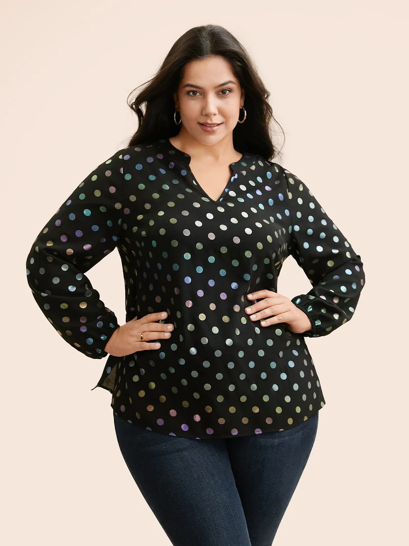 Glitter Polka Dot Lantern Sleeve Blouse