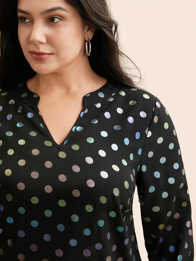 Glitter Polka Dot Lantern Sleeve Blouse