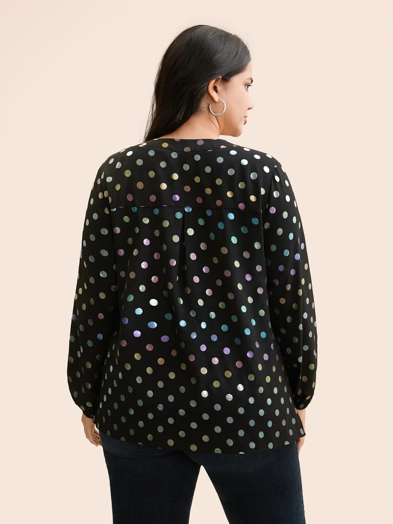 Glitter Polka Dot Lantern Sleeve Blouse