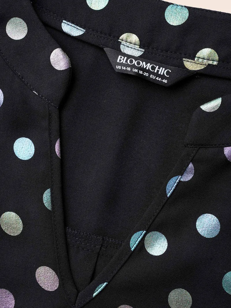Glitter Polka Dot Lantern Sleeve Blouse