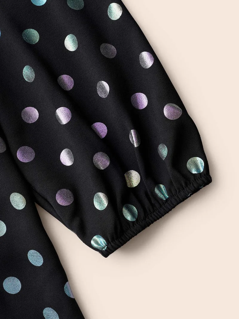 Glitter Polka Dot Lantern Sleeve Blouse