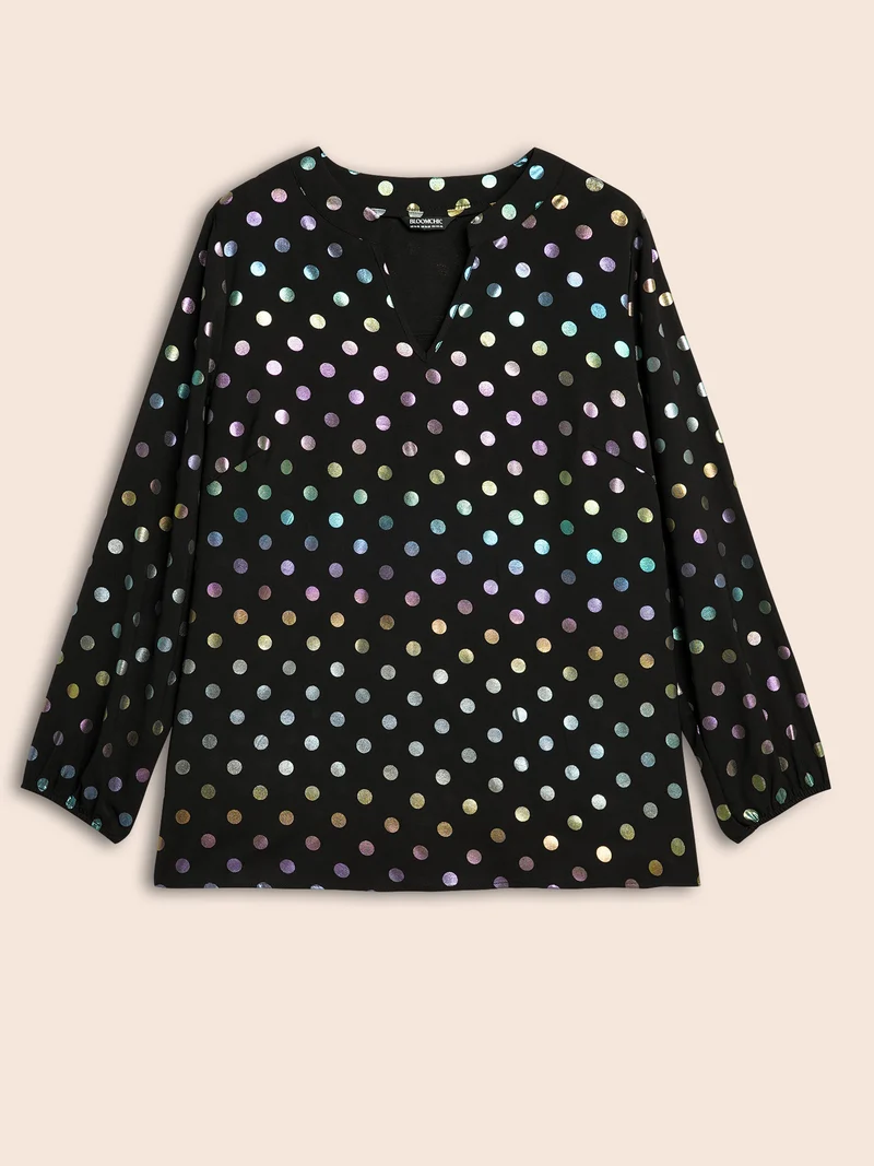 Glitter Polka Dot Lantern Sleeve Blouse