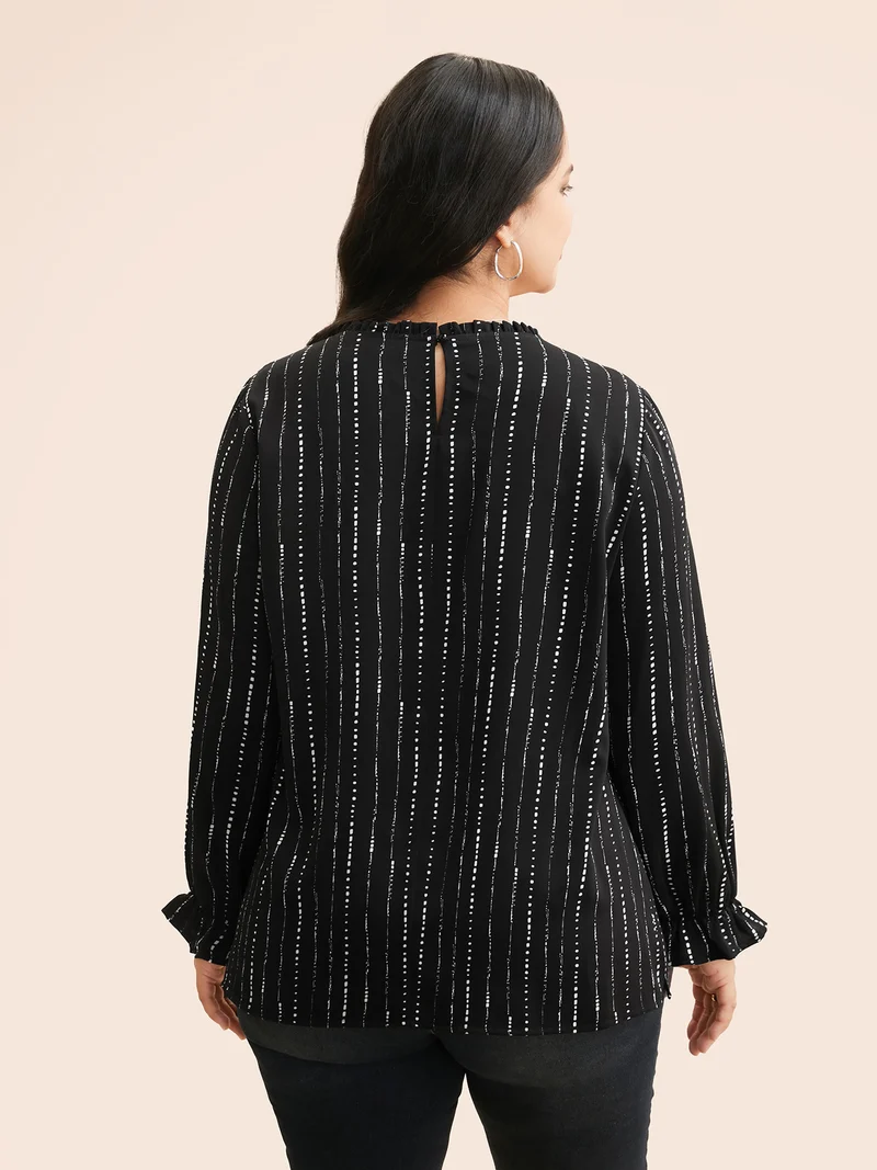 Striped Lantern Sleeve Ruffles Blouse