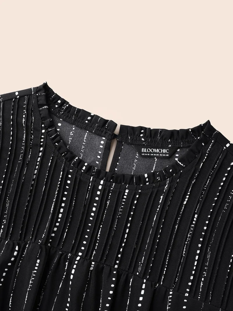 Striped Lantern Sleeve Ruffles Blouse