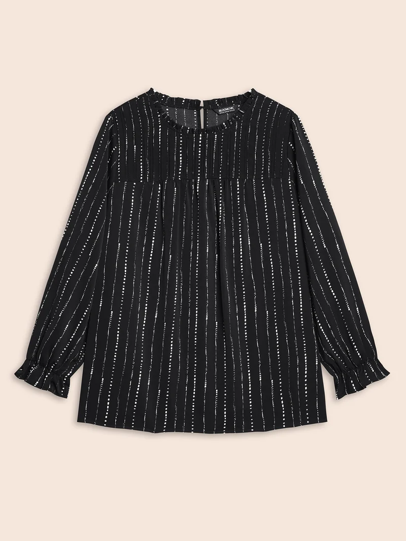 Striped Lantern Sleeve Ruffles Blouse