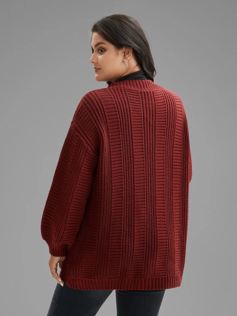 Cable Knit Ribbed Detailing Open Front Cardigan