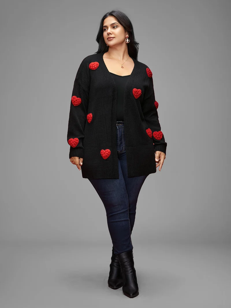 Hand Crocheted Hearts V-neck Cardigan