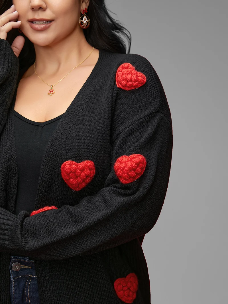 Hand Crocheted Hearts V-neck Cardigan