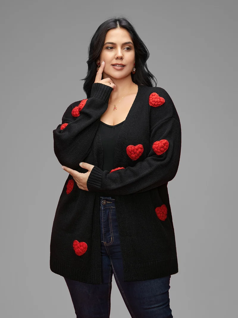 Hand Crocheted Hearts V-neck Cardigan