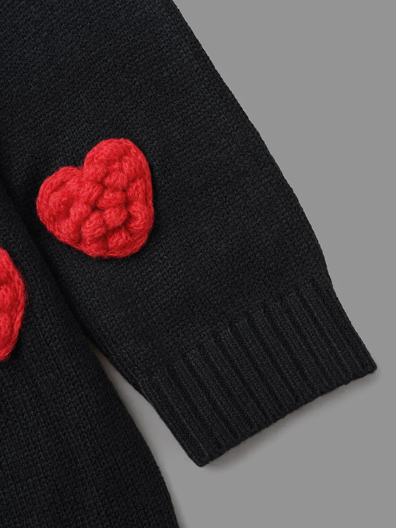Hand Crocheted Hearts V-neck Cardigan