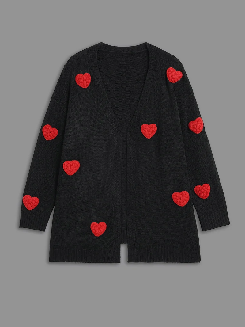 Hand Crocheted Hearts V-neck Cardigan