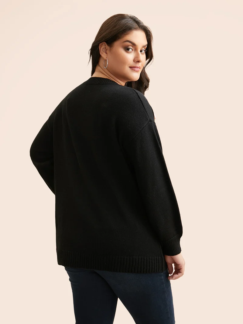 Crochet Floral Drop Shoulder Sleeve Pullover