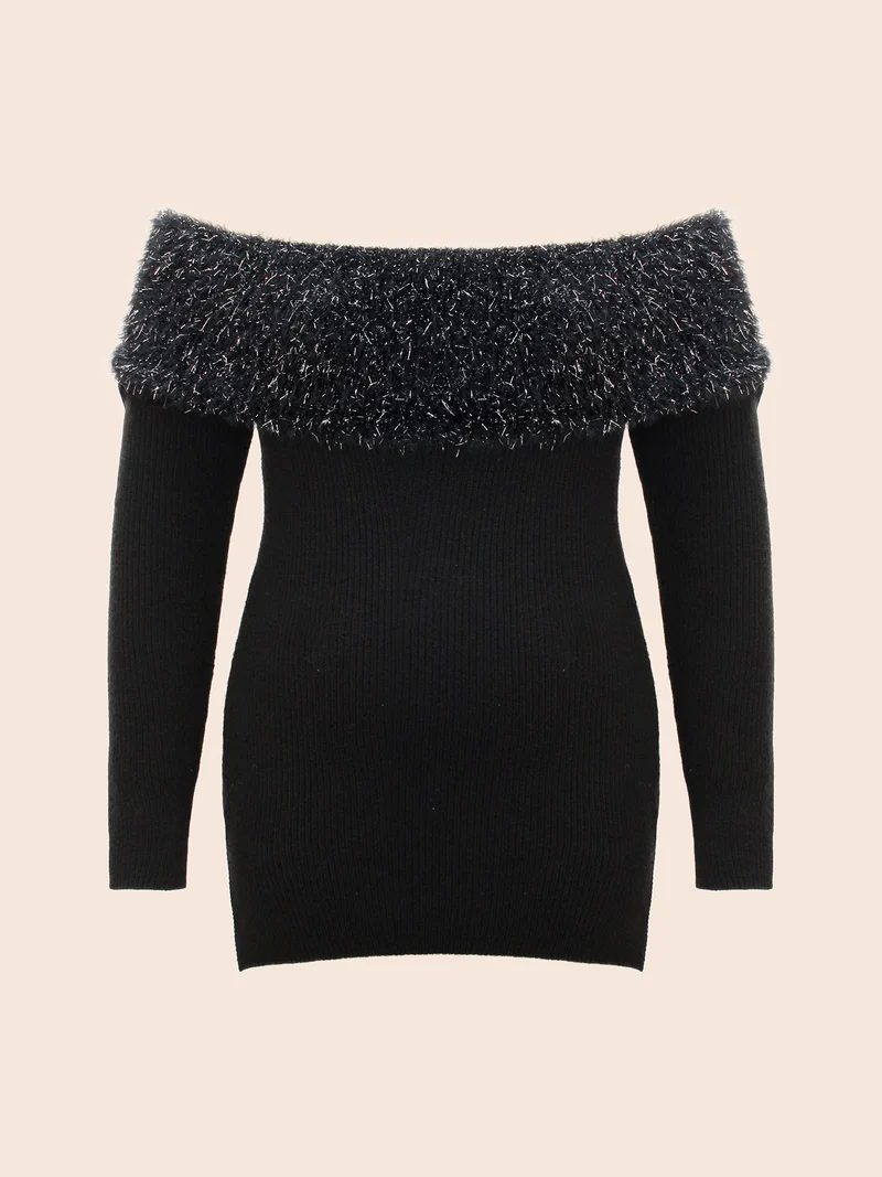 Off-Shoulder Silver Threads Detailing Pullover