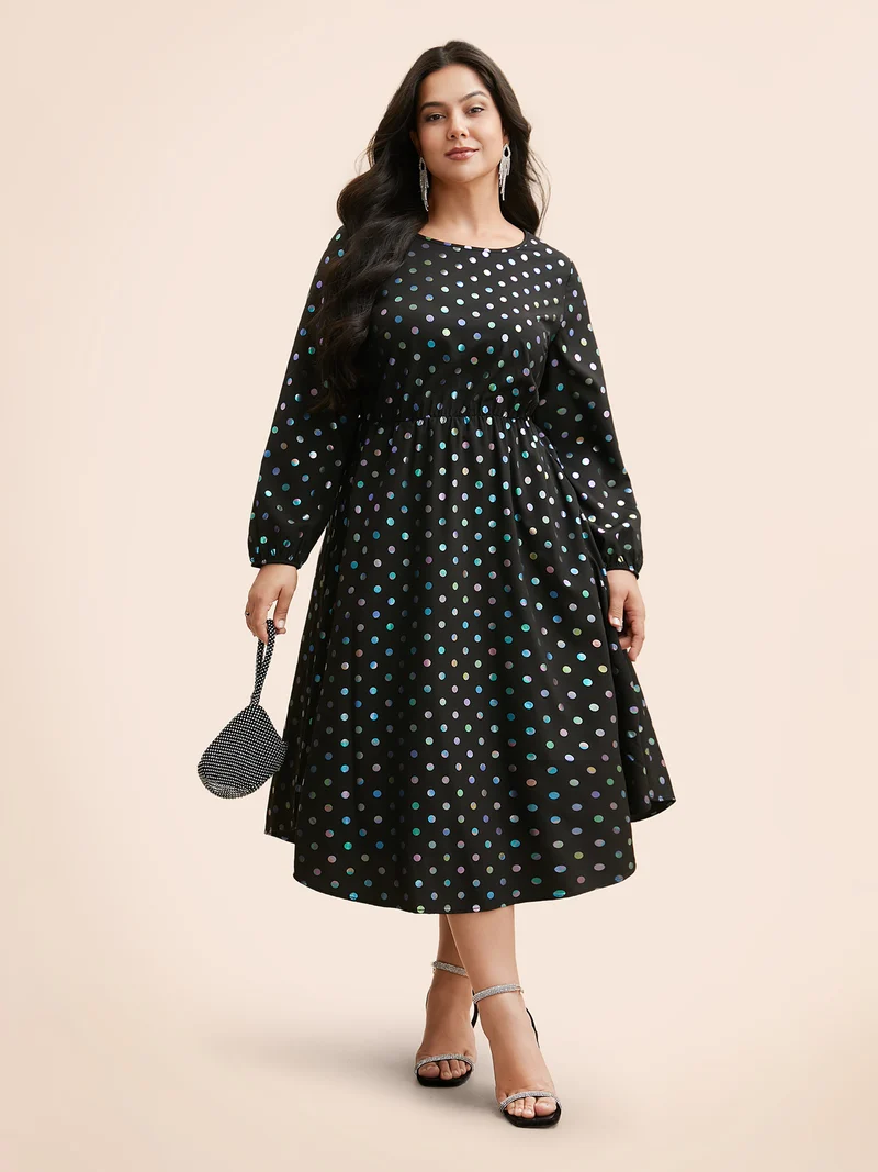 Glitter Polka Dot Lantern Sleeve Dress