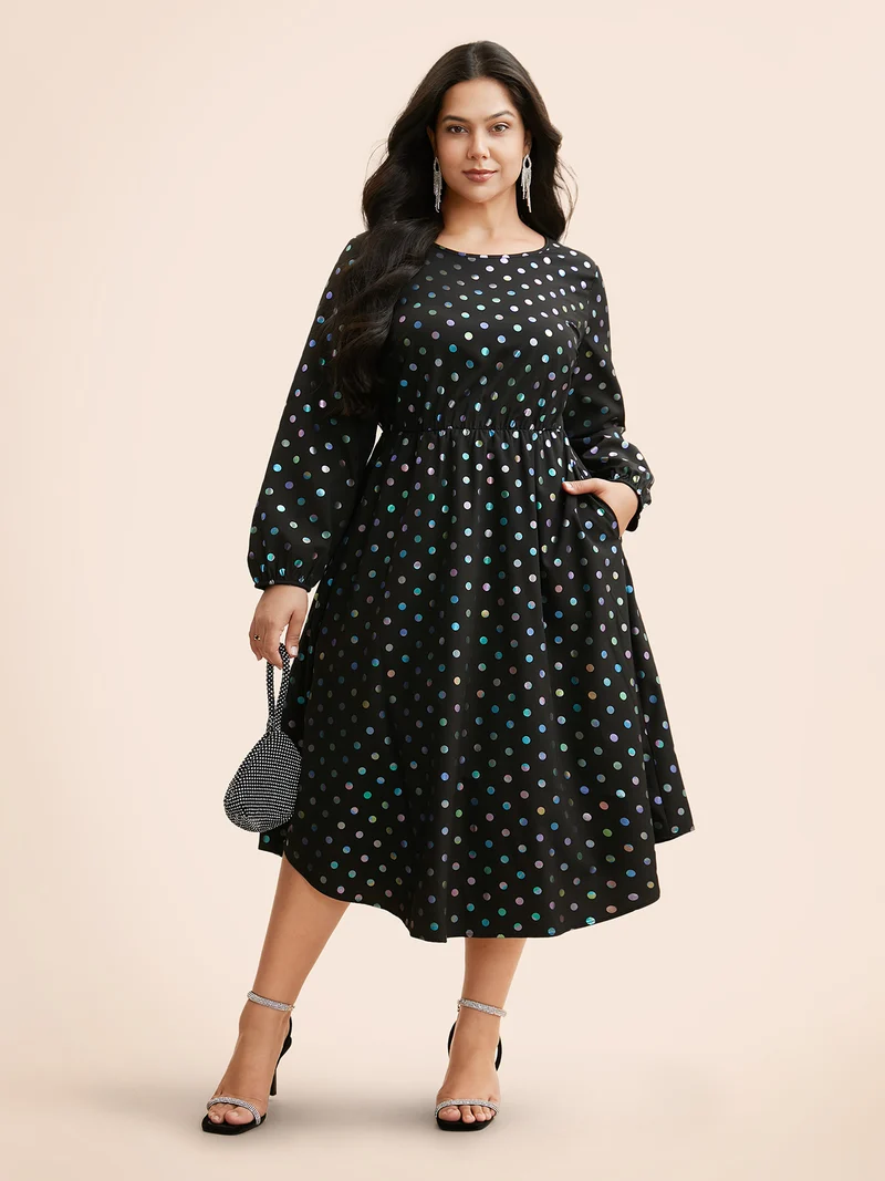 Glitter Polka Dot Lantern Sleeve Dress