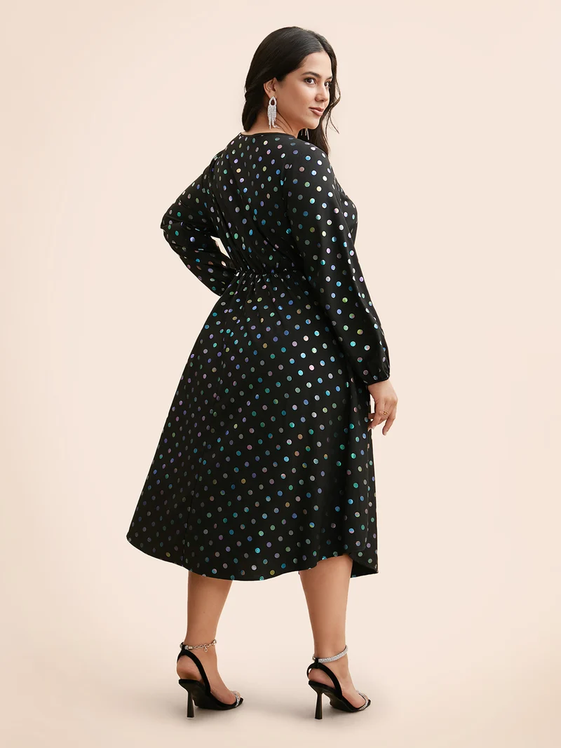 Glitter Polka Dot Lantern Sleeve Dress