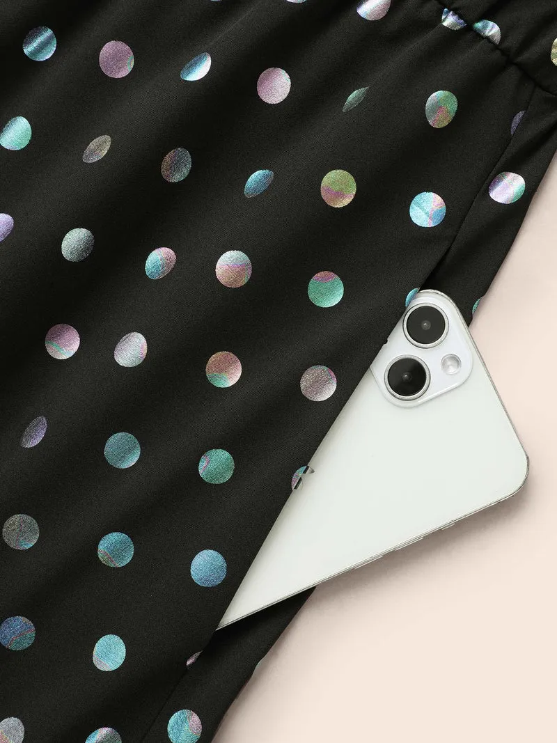 Glitter Polka Dot Lantern Sleeve Dress