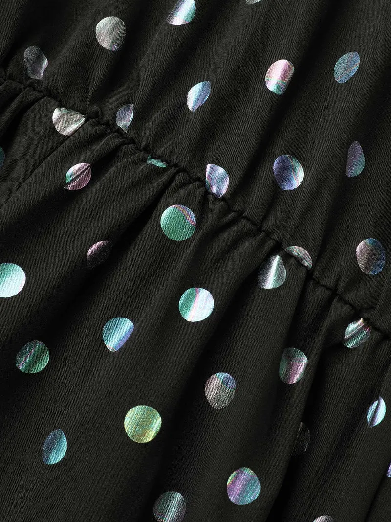 Glitter Polka Dot Lantern Sleeve Dress