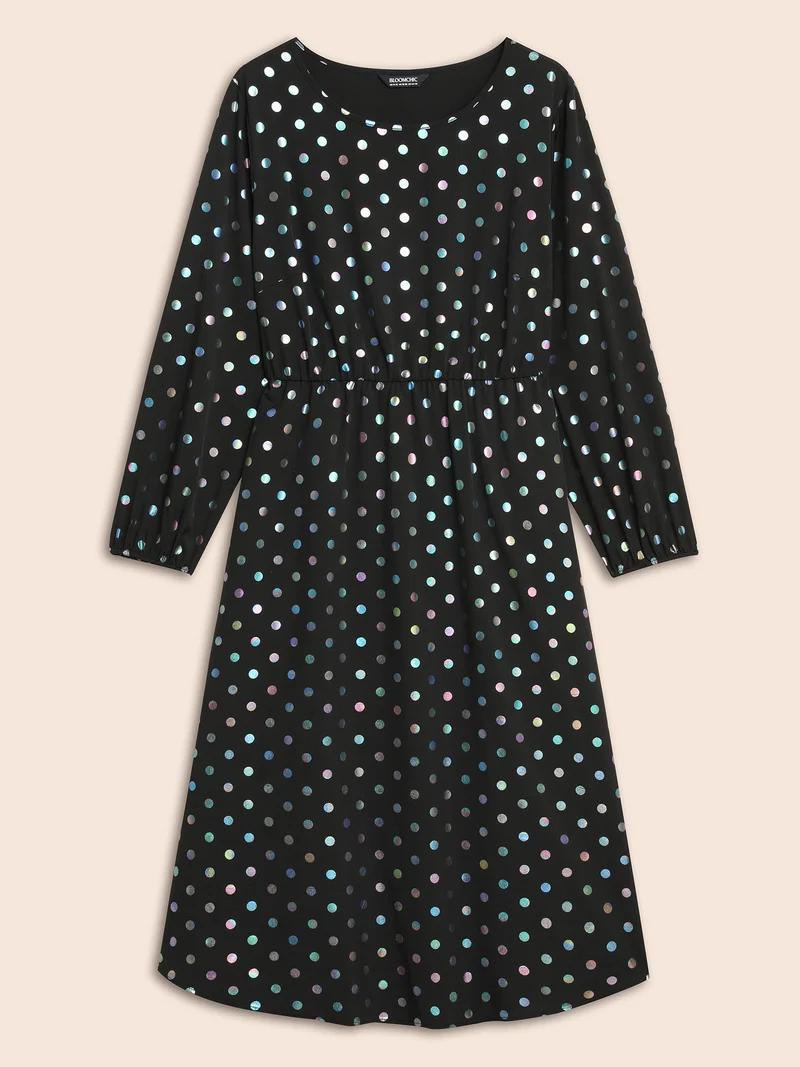 Glitter Polka Dot Lantern Sleeve Dress