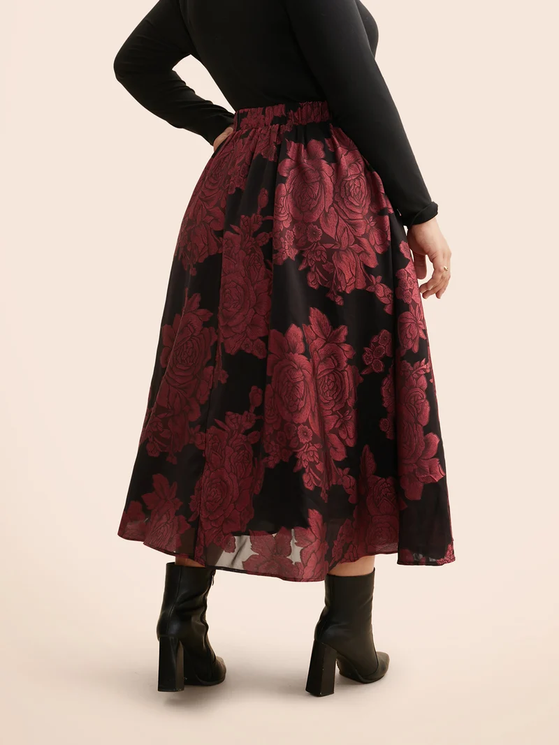 Floral Elastic Waist Pocket Skirt