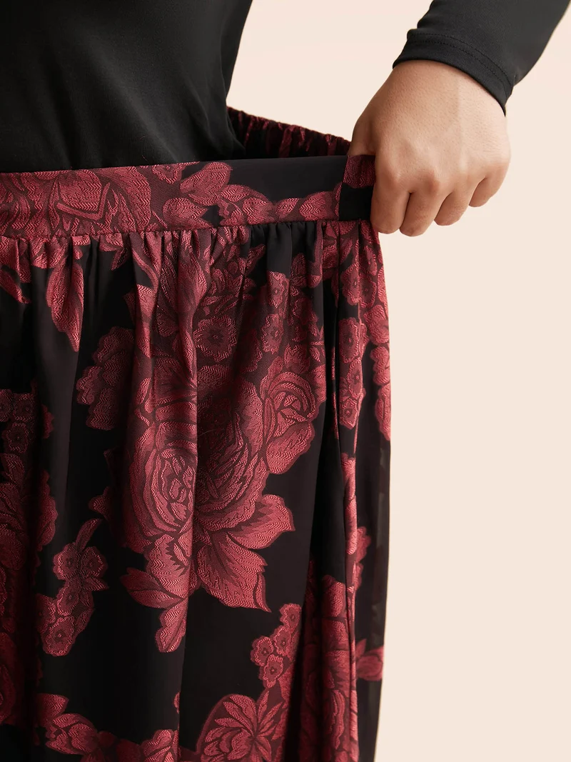 Floral Elastic Waist Pocket Skirt