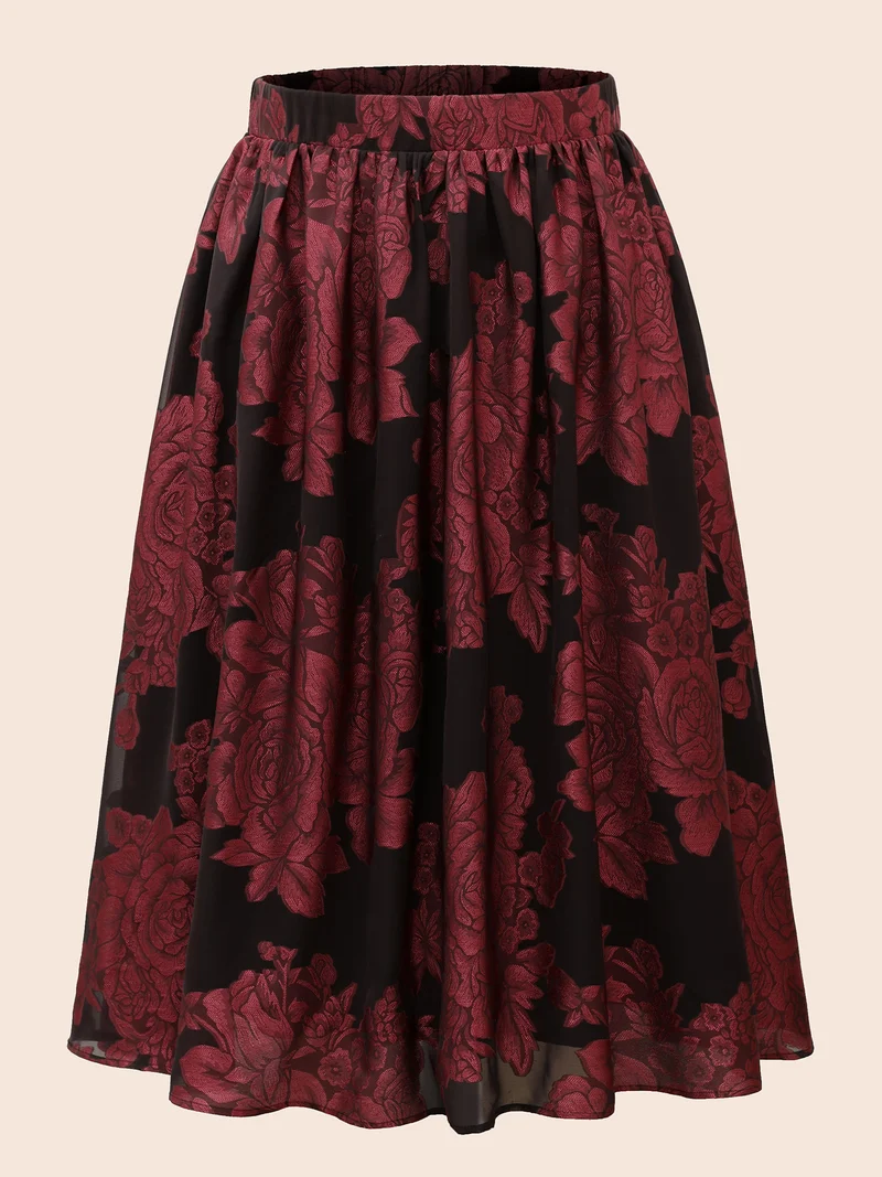 Floral Elastic Waist Pocket Skirt