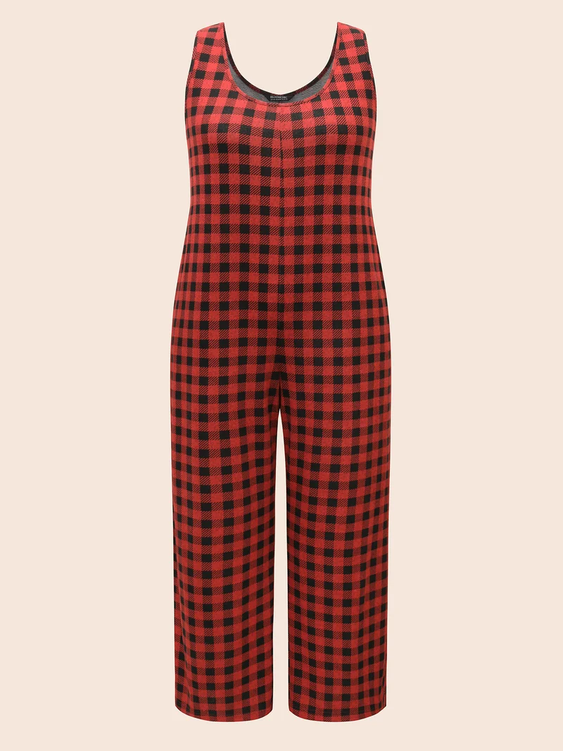 Checkered Pattern U-Neck Lounge Jumpsuit