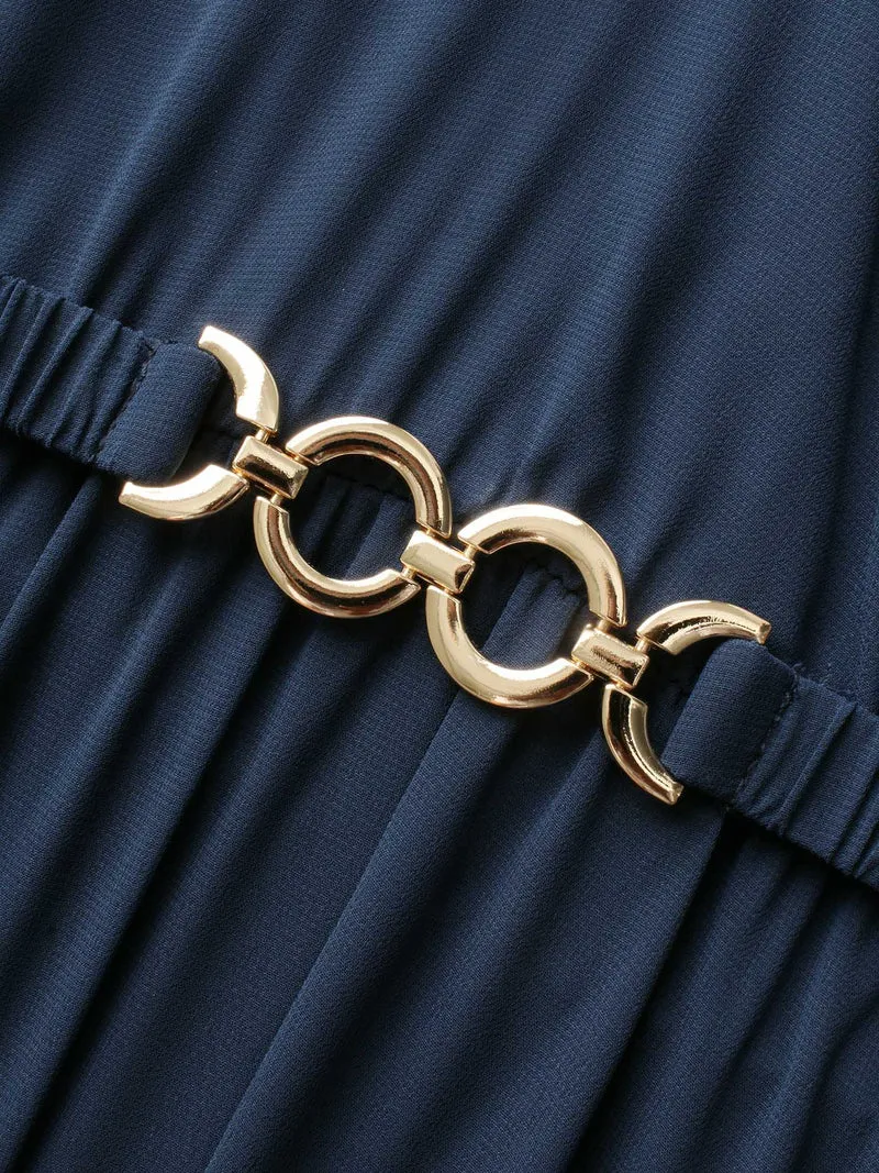 V Neck Metal Detail Gathered Blouse