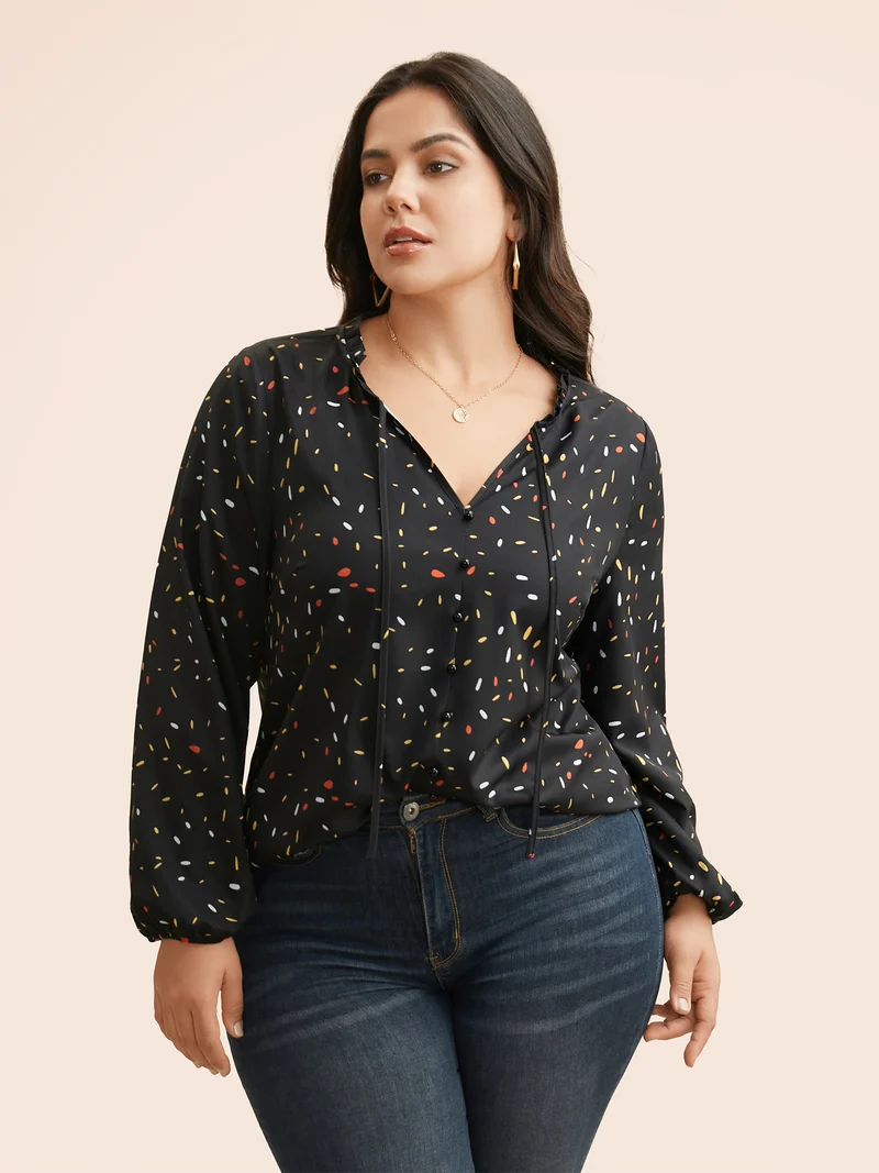Polka Dot Frill Trim Tie Knot Shirt