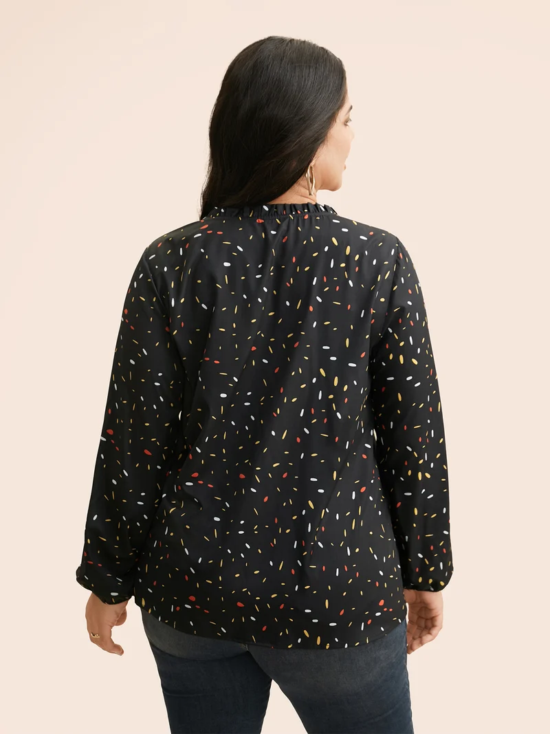 Polka Dot Frill Trim Tie Knot Shirt