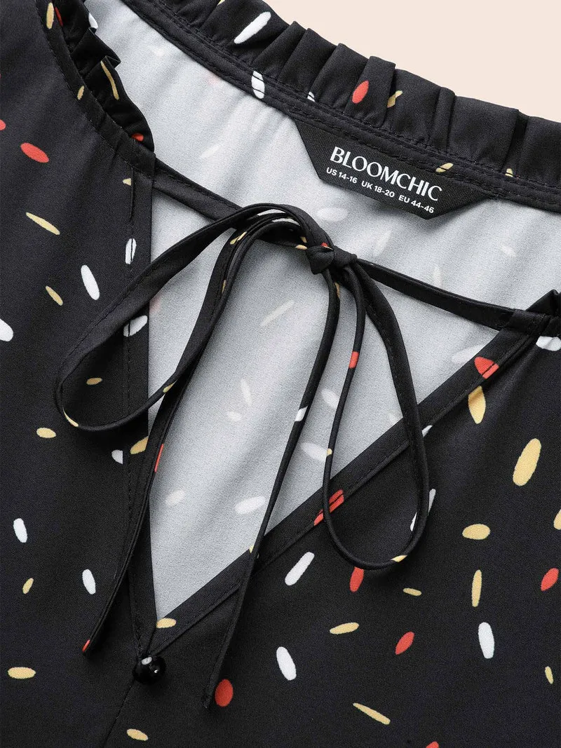 Polka Dot Frill Trim Tie Knot Shirt