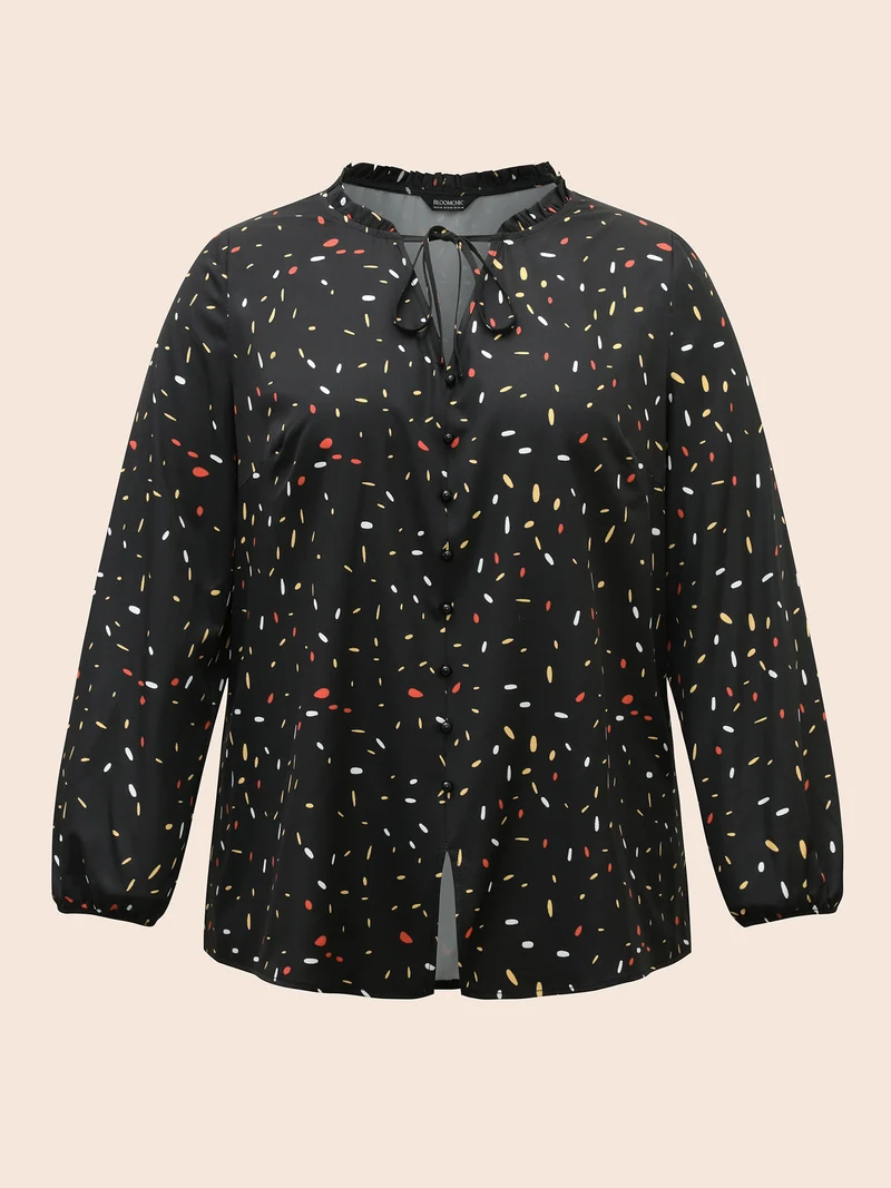 Polka Dot Frill Trim Tie Knot Shirt
