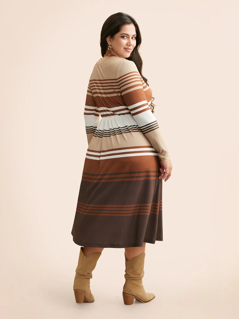 Contrast Striped V Neck Midi Dress