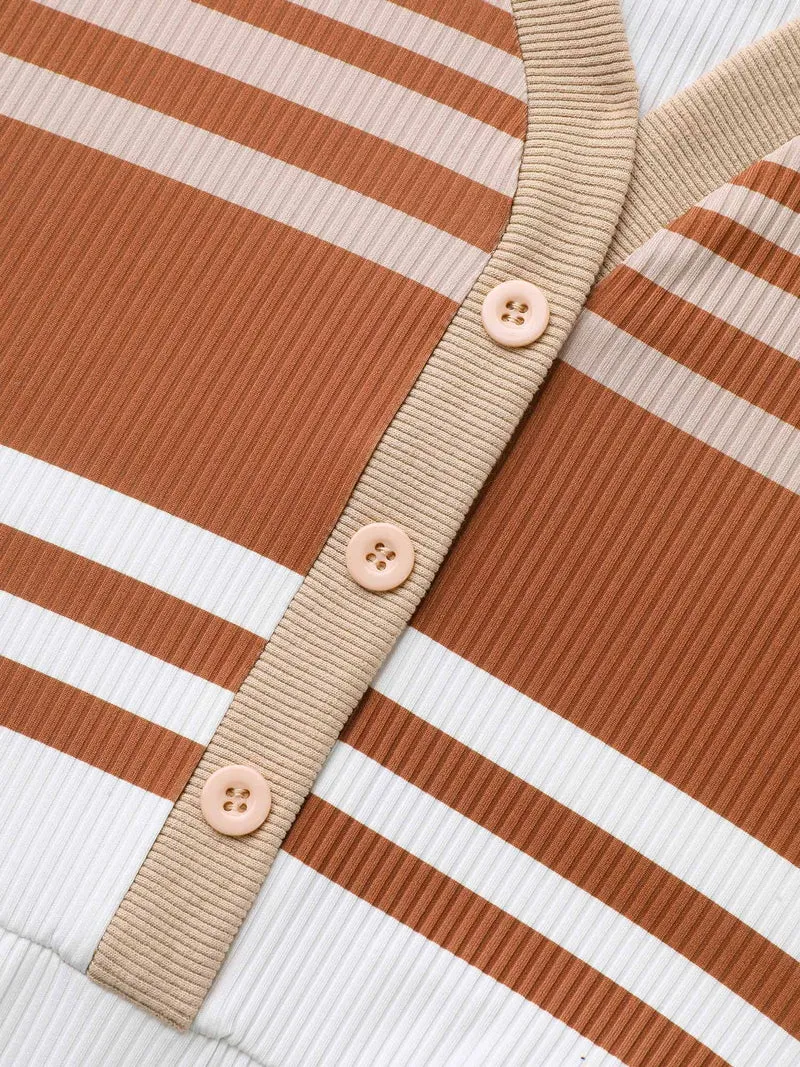 Contrast Striped V Neck Midi Dress