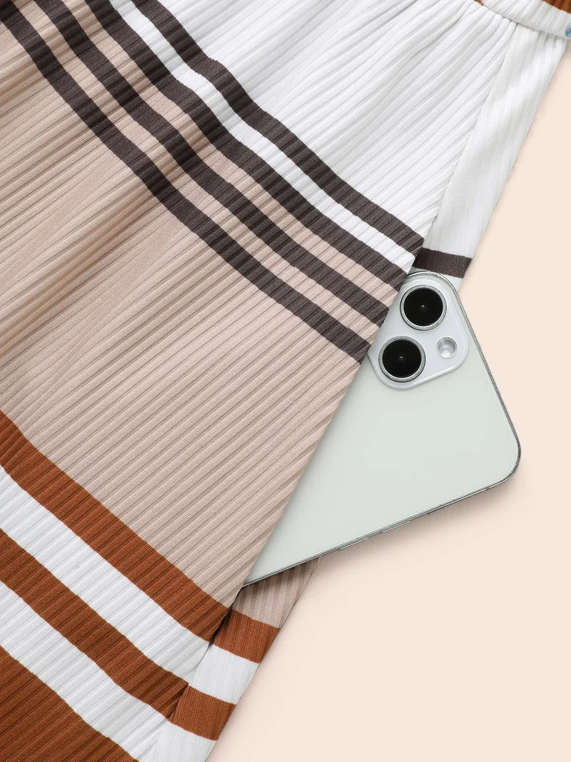 Contrast Striped V Neck Midi Dress