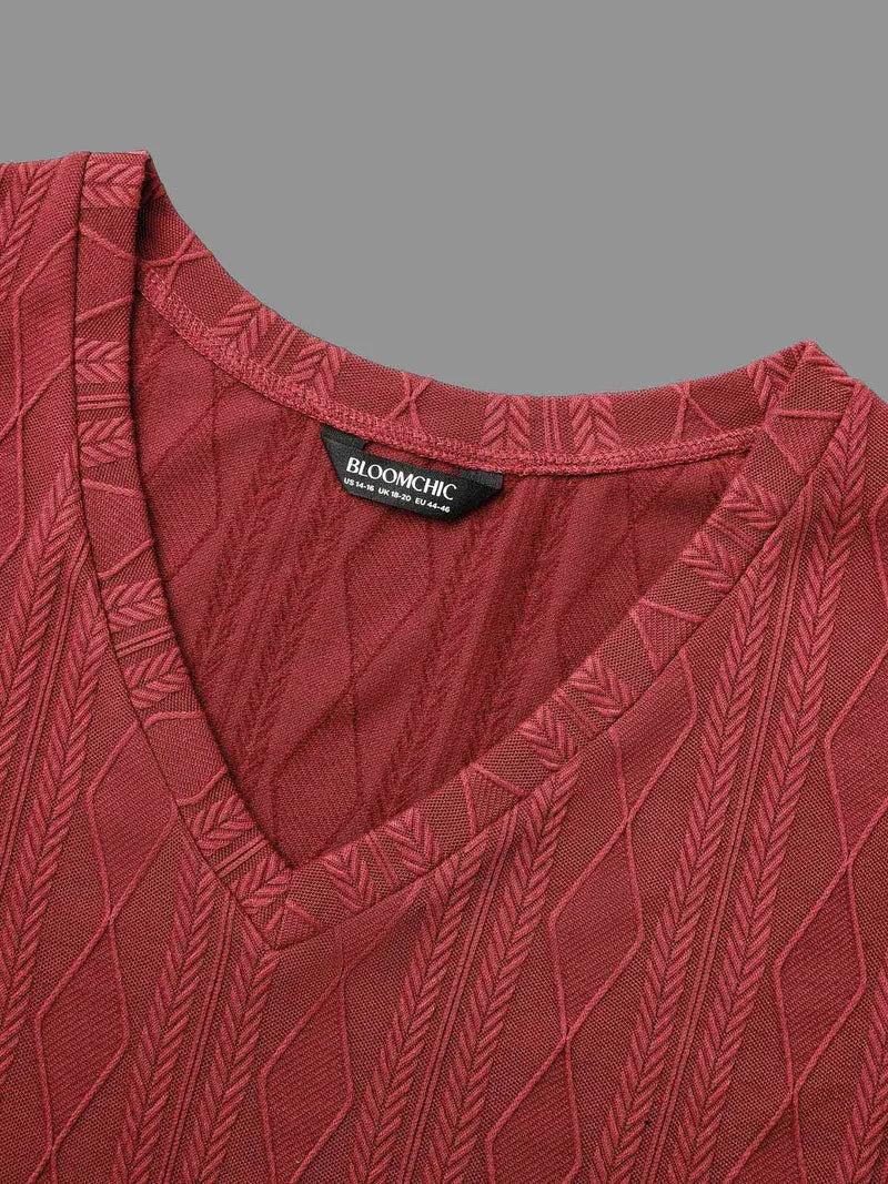 V-neck Cable Knit Slim-Fit Tee
