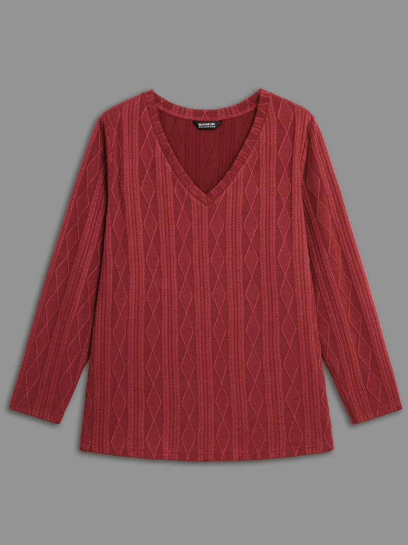 V-neck Cable Knit Slim-Fit Tee