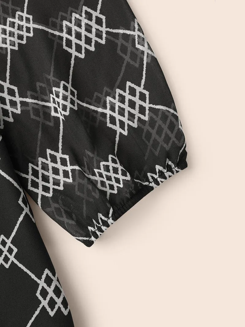 U Neck Geometric Mesh Dress