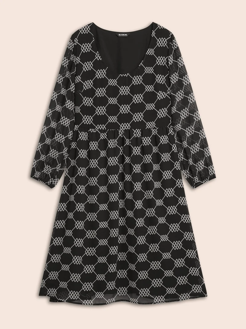 U Neck Geometric Mesh Dress